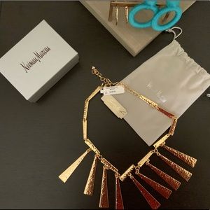 New Kenneth Jay Lane 18 Gold Bars Drop Necklace